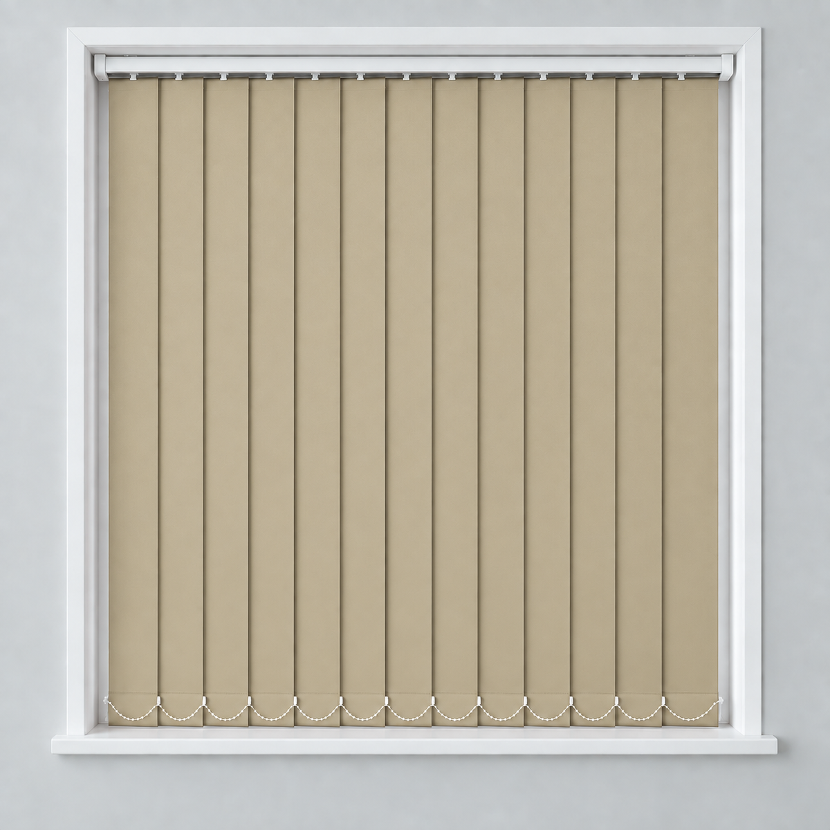 Signature Blackout Sand vertical blind fabric and slat detail