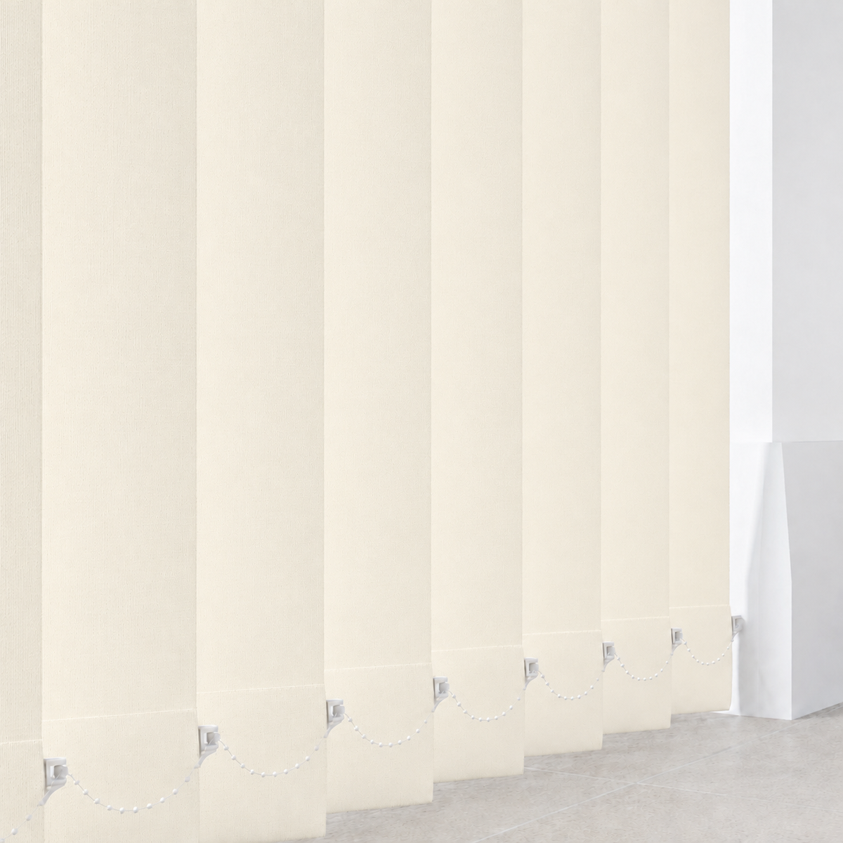 Signature Blackout Cream vertical blind fabric and slat detail