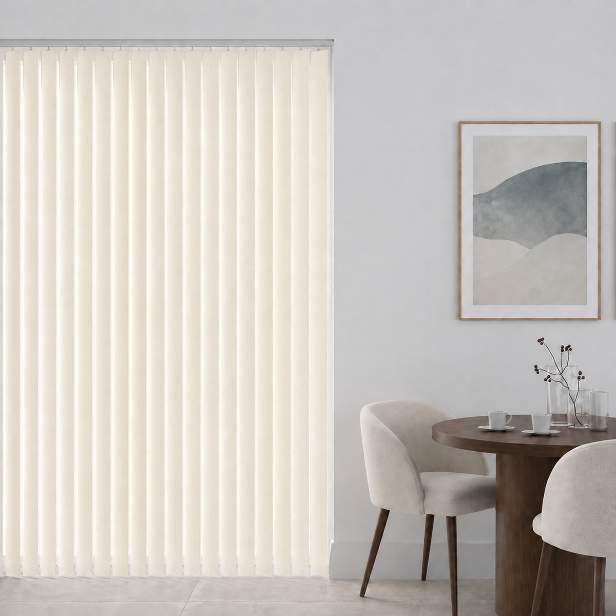 Signature Blackout Cream complete vertical blind in a room