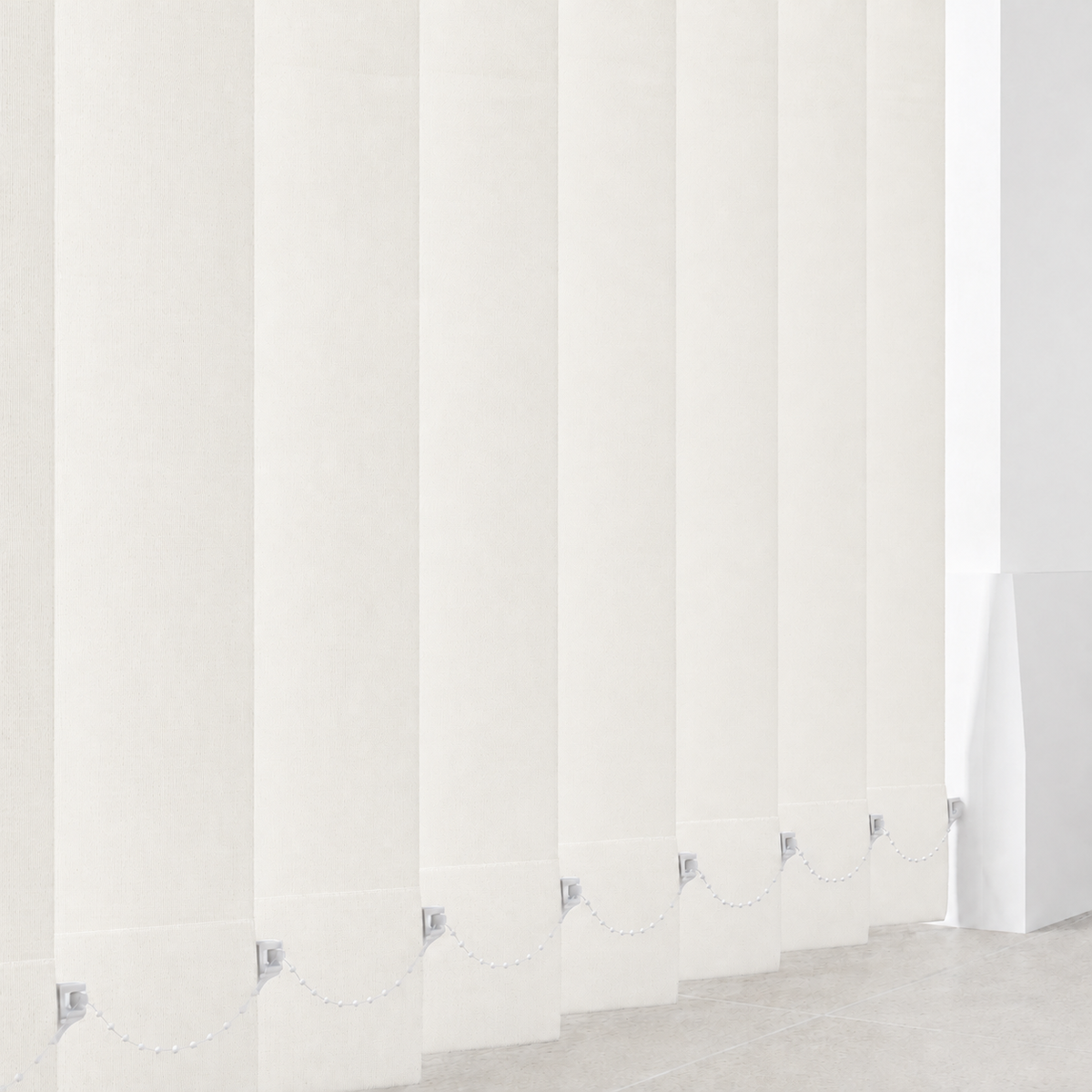 Signature Blackout Ecru vertical blind fabric and slat detail