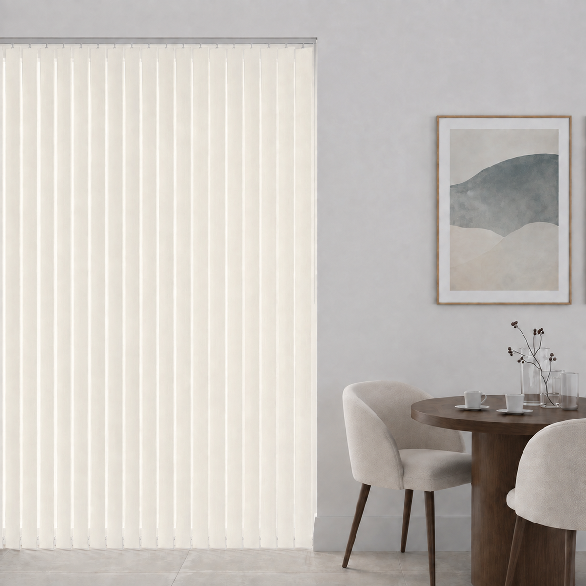 Signature Blackout Ecru complete vertical blind in a room