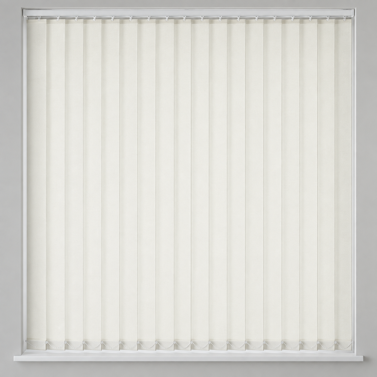 Signature Blackout White vertical blind fabric and slat detail