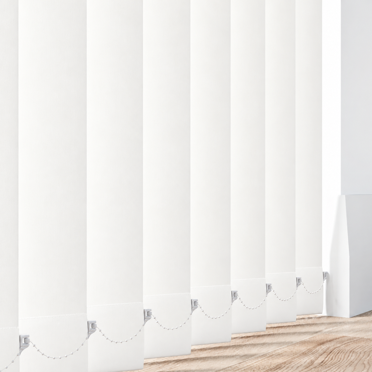 Signature Blackout White vertical blind fabric and slat detail