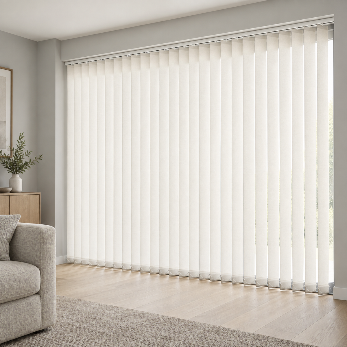 Signature Blackout White complete vertical blind in a room